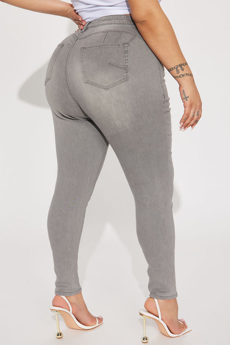 Beacon Booty Lifting Ripped High Rise Stretch Skinny Jeans - Grey