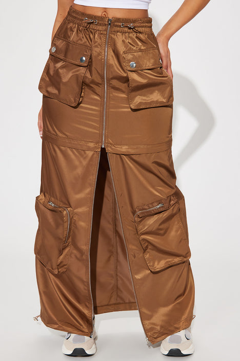 Unpredictable Convertible Cargo Maxi Skirt - Brown | Fashion Nova ...