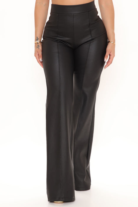 Victoria High Waisted Dress Pants Faux Leather - Black