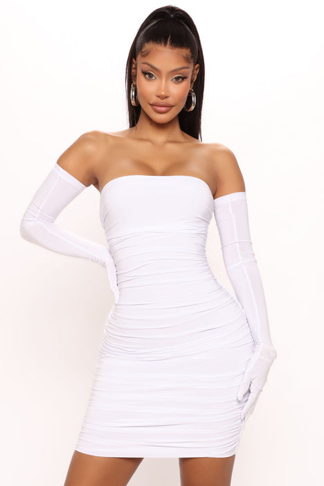 Shape White Mesh Ruched Bodycon Dress