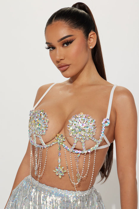 Dripping In Jewels Hand Beaded Underwire Festival Bra - Iridescent