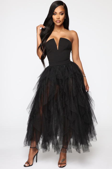 High Slit Strapless Straight, Rayna Tube Maxi Dress in Black, Size M, for Everyday | Fashion Nova