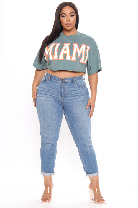 New York Cropped Tee - Teal, Fashion Nova, Screens Tops and Bottoms