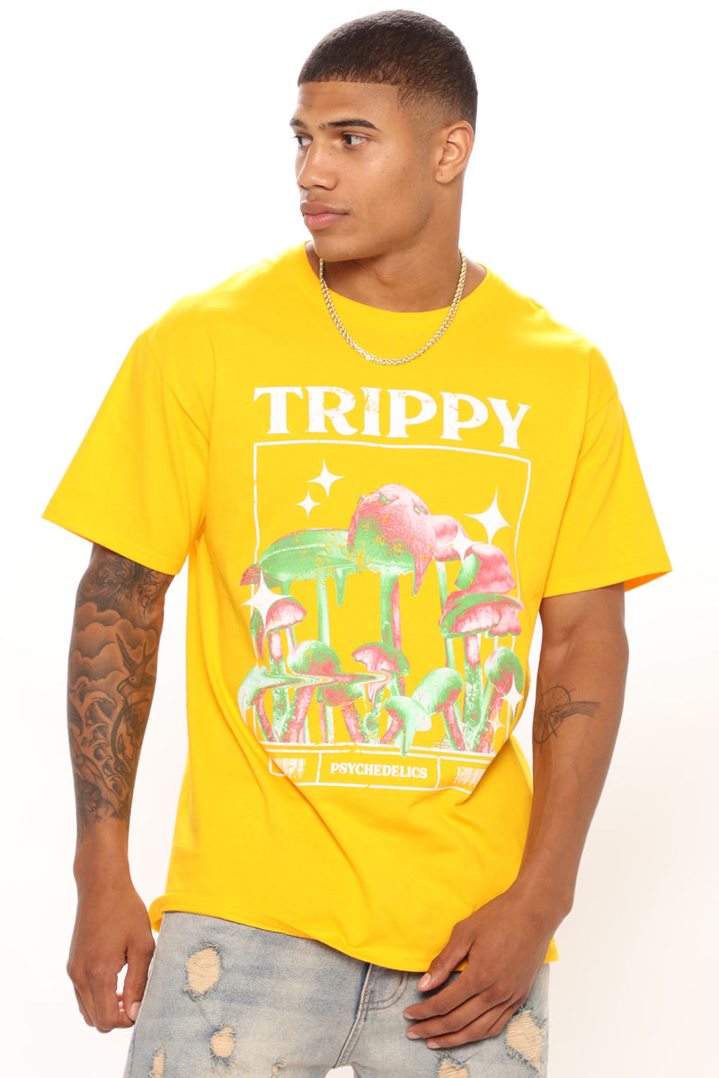 Trippy Shrooms Short Sleeve Tee - Gold | Fashion Nova, Mens Graphic ...