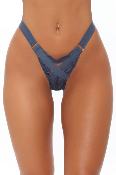 All Yours Lace Crotchless Panty - Navy