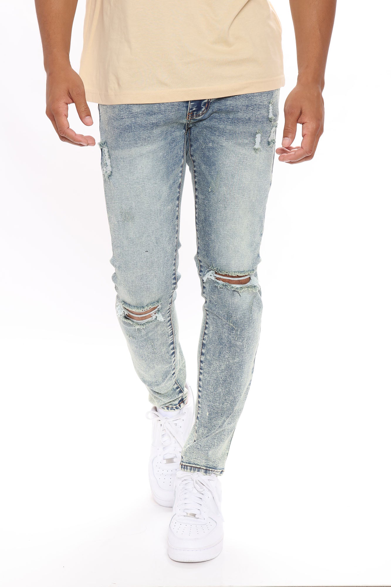 Skinny Tinted Knee Blowout Jeans - Medium Wash, Fashion Nova, Mens Jeans