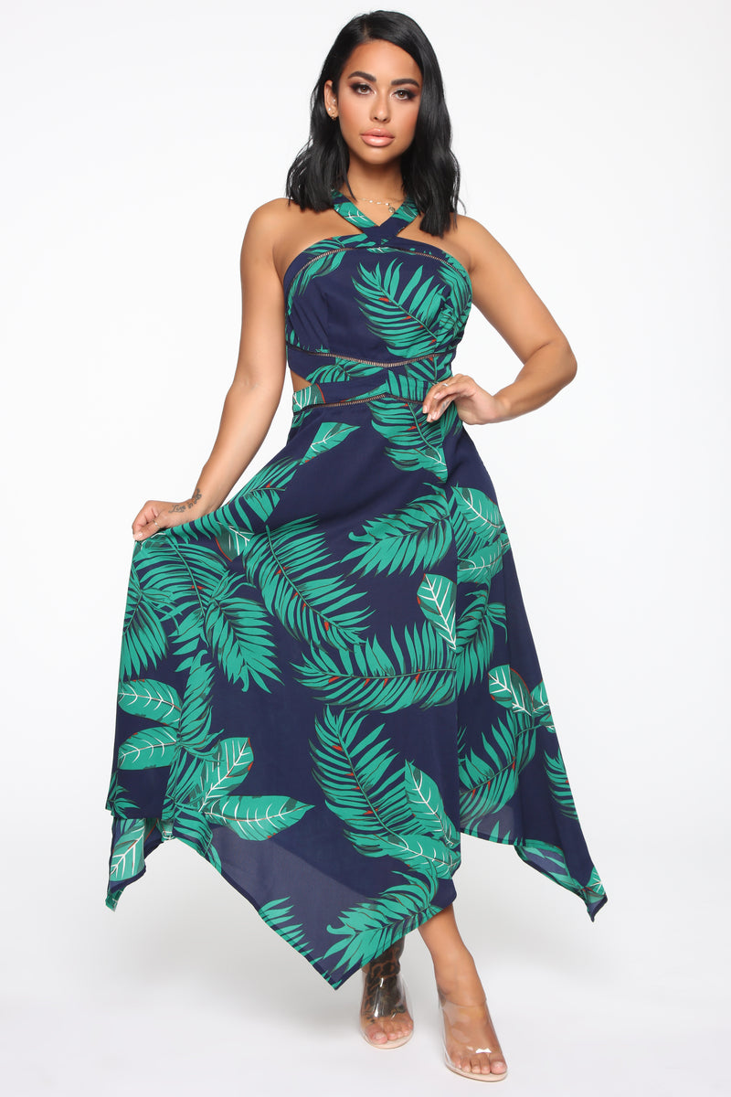 Perfect In Paradise Maxi Dress - Navy/Green | Fashion Nova, Dresses ...