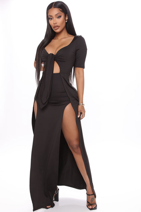 Black front slit modern ao dai with lace – LAHAVA
