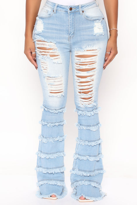 Ripped Fringe Flare Jeans