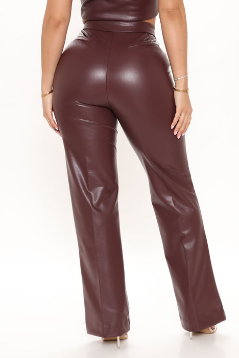 Women's Julia Faux Leather Trouser Pant in Chocolate Brown Size