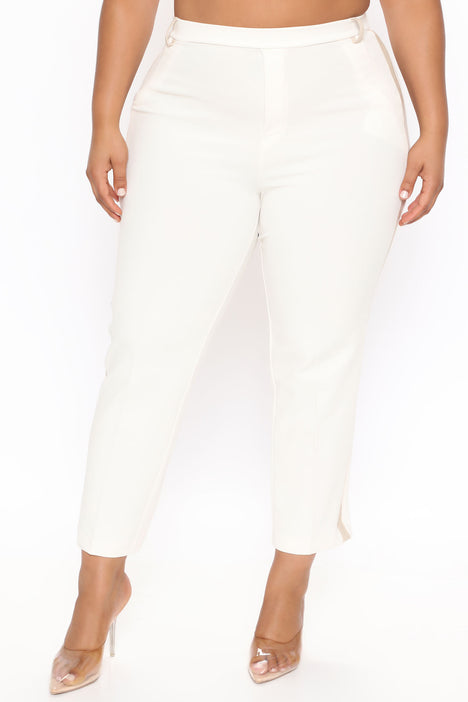 NWT Fashion Nova Curve Womens Dress Pants 1X Sasha Trousers Tuxedo Stripe  Ivory