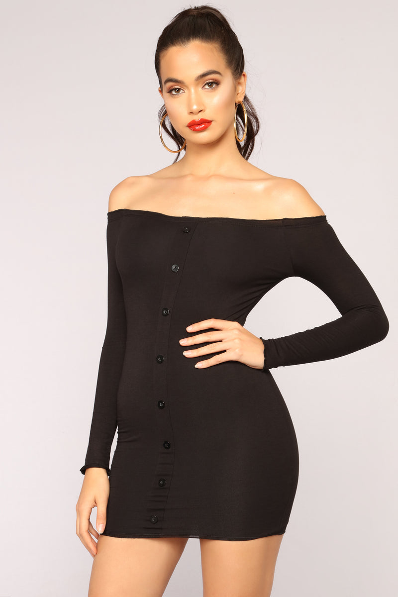 Jasmine Off Shoulder Mini Dress - Black | Fashion Nova, Dresses ...