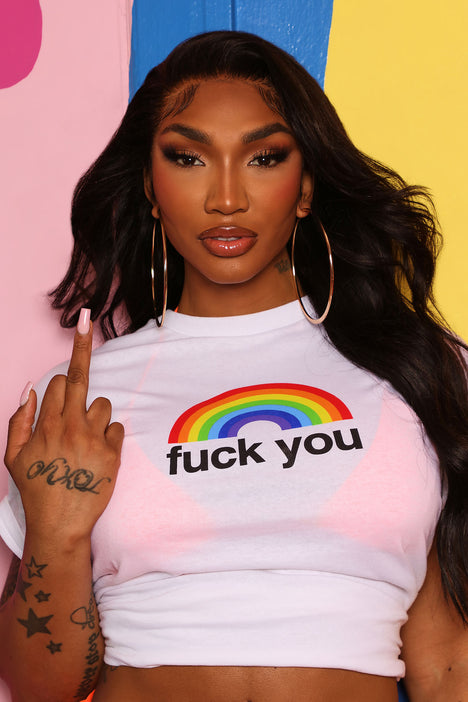 Eff You Rainbow Short Sleeve Top - White | Fashion Nova, Screens