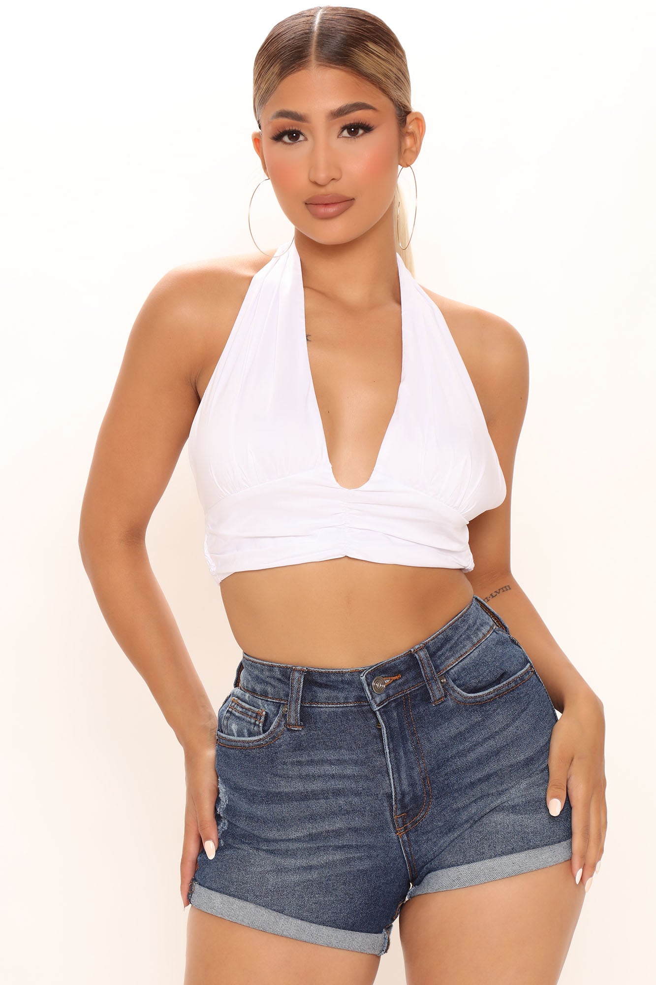 White Halter neck Jersey Crop Top