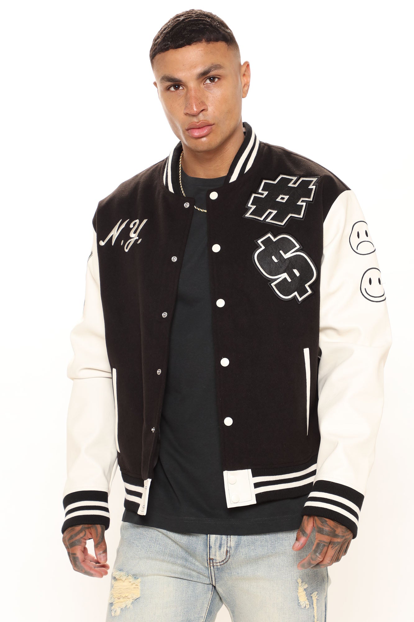 NY Varsity Jacket - Black/combo, Fashion Nova, Mens Jackets
