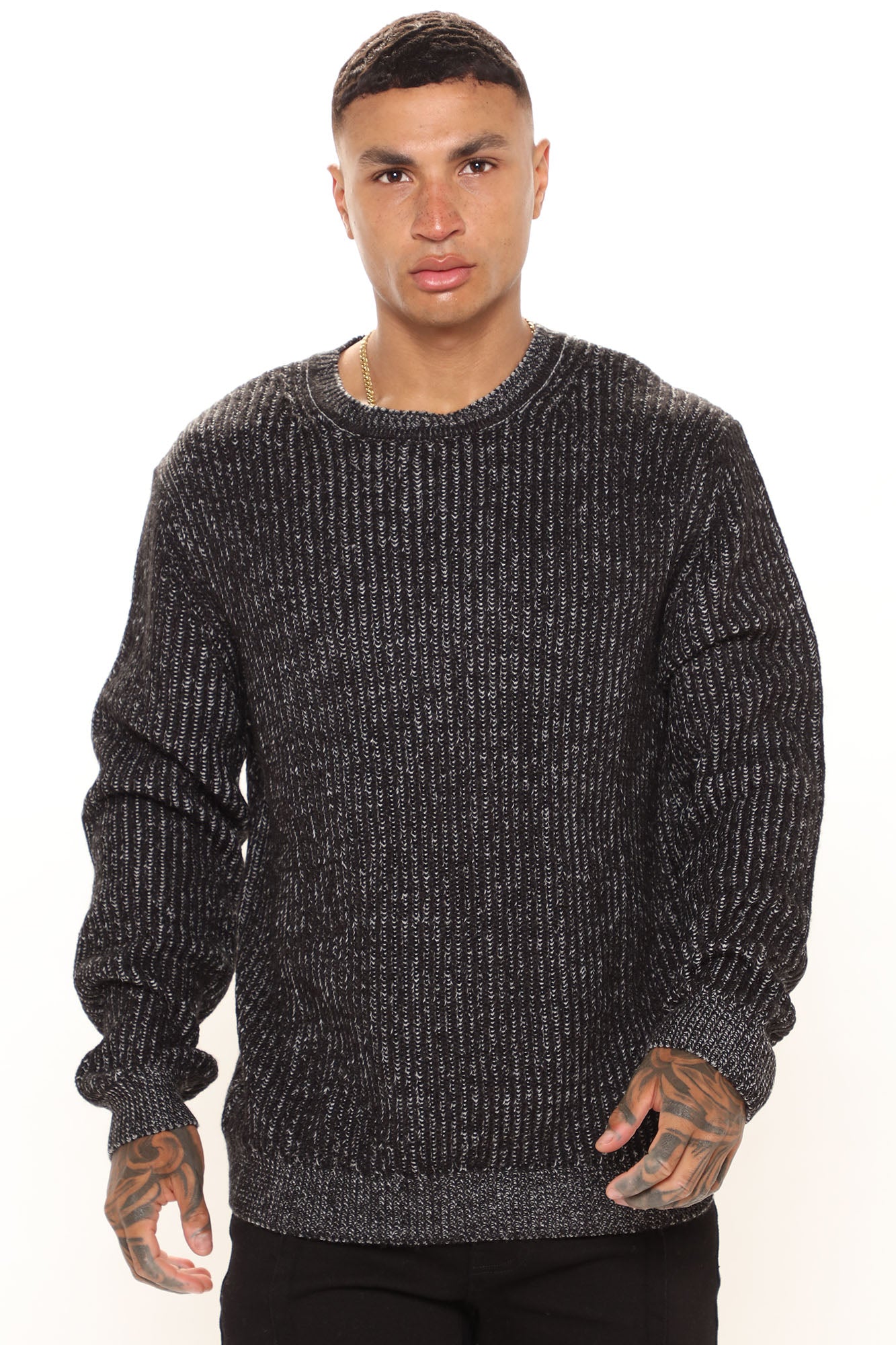 Heavy Ribbed Pullover Sweater - Grey