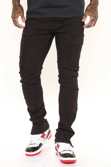 Cargo Pocket Slim Taper Jeans - Black