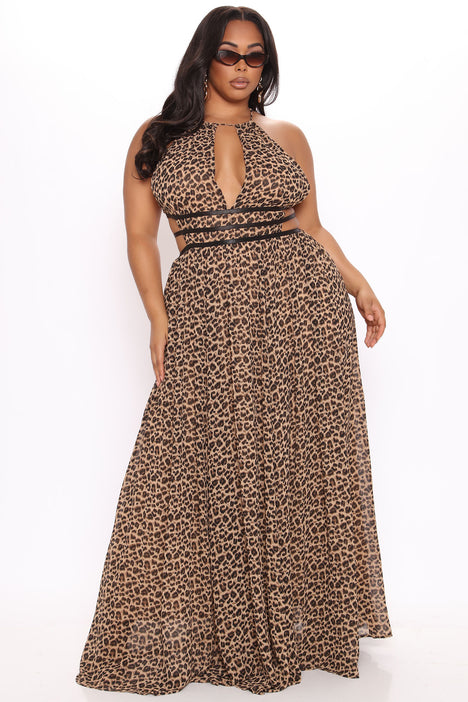 Leopard Print Maxi Dress with Halter Neck