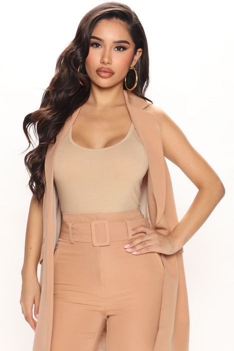 Keep Me Sassy Ruched Bodysuit - Taupe