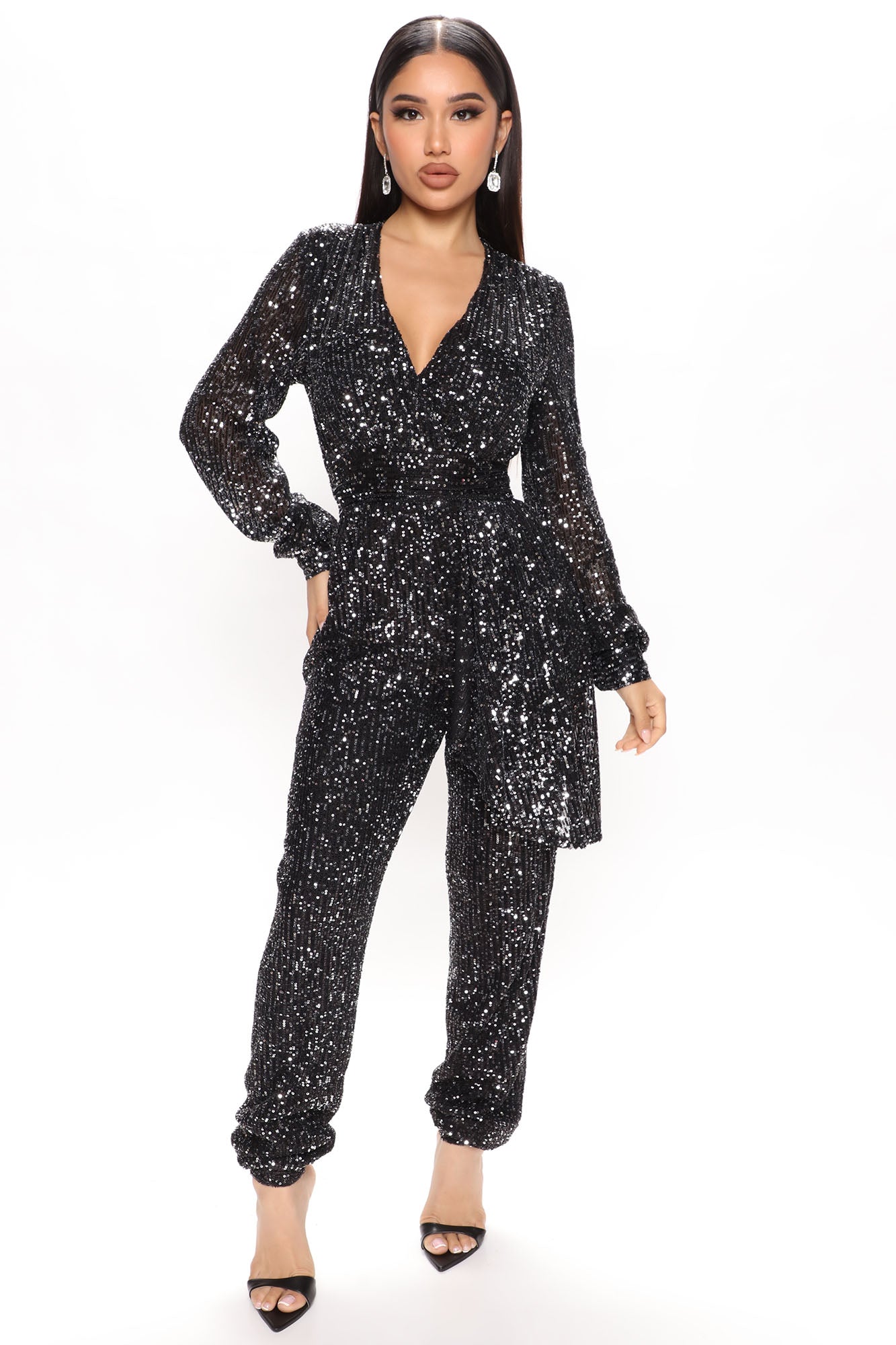 Just A Party Sequin Jumpsuit - Black, Fashion Nova, Jumpsuits