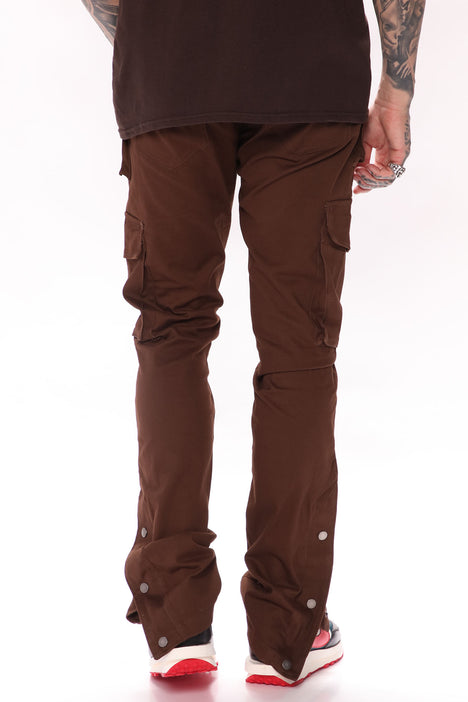 Pull Up Stacked Nylon Pants - Brown