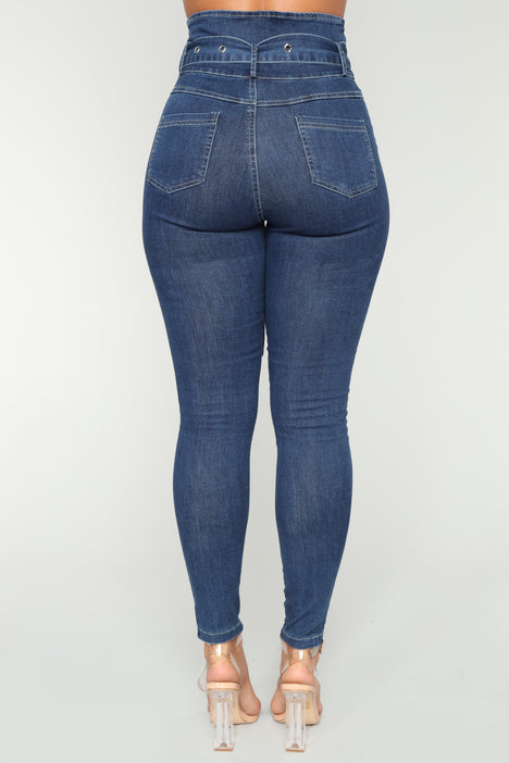 Make It Obvious Belted Skinny Jeans - Dark Denim | Fashion Nova