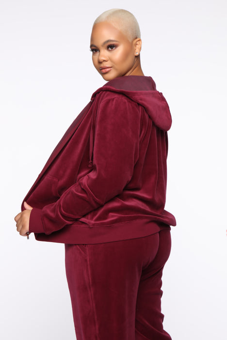 Burgundy velour sale tracksuit womens