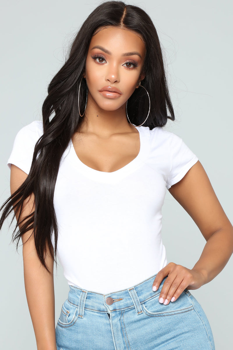 Carla Basic V Tee White Fashion Nova Basic Tops And Bodysuits Fashion Nova 9712