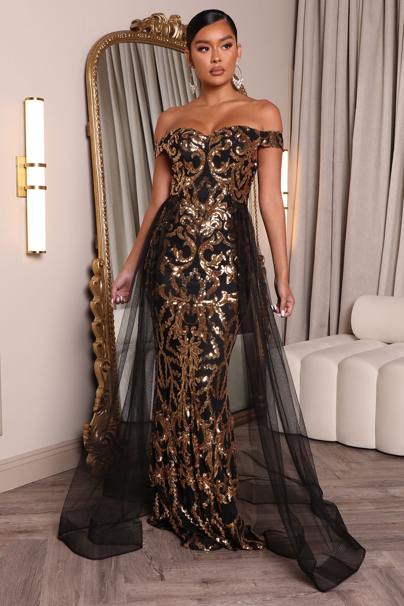 Gold Shine Strapless Sequin Maxi Dress