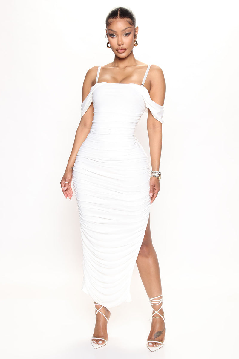 Hayden Ruched Midi Dress - White | Fashion Nova, Dresses | Fashion Nova
