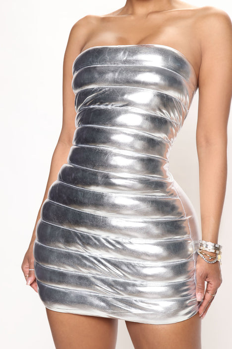 Knotty Or Nice Metallic Mini Dress - Silver, Fashion Nova, Dresses