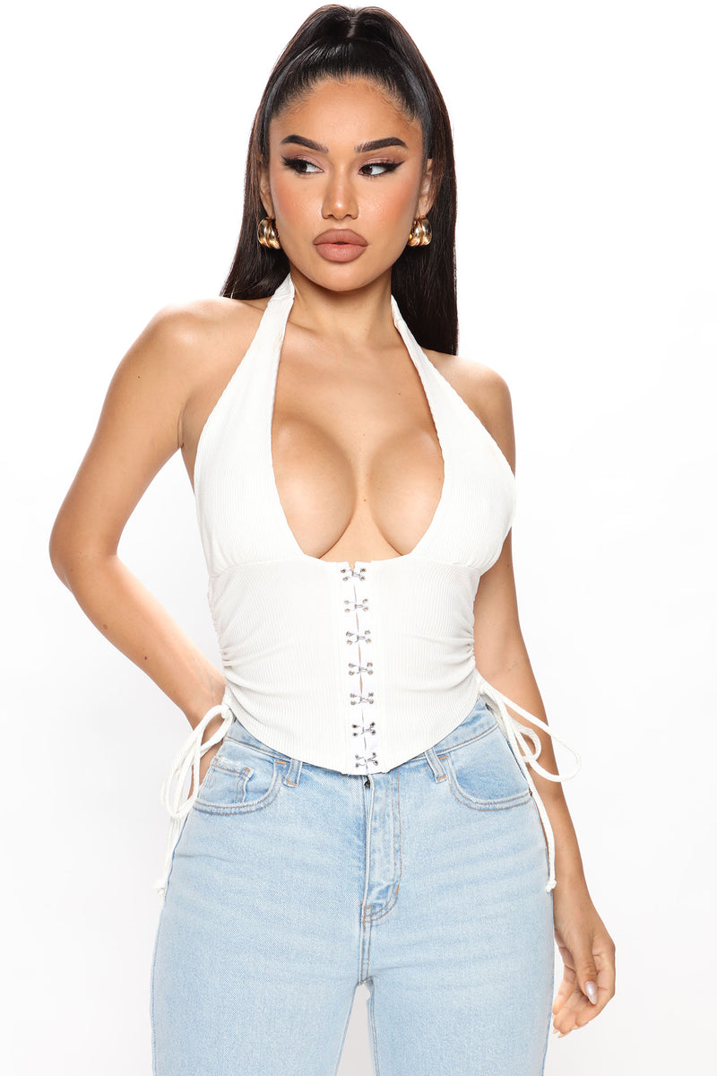 Kayla Light Snatched Halter Top Ivory Fashion Nova Knit Tops