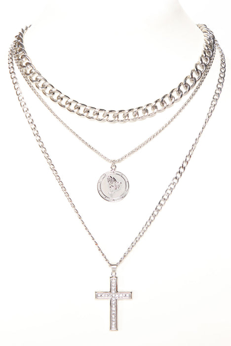 Always Holy 3 Piece Chain Necklace - Silver