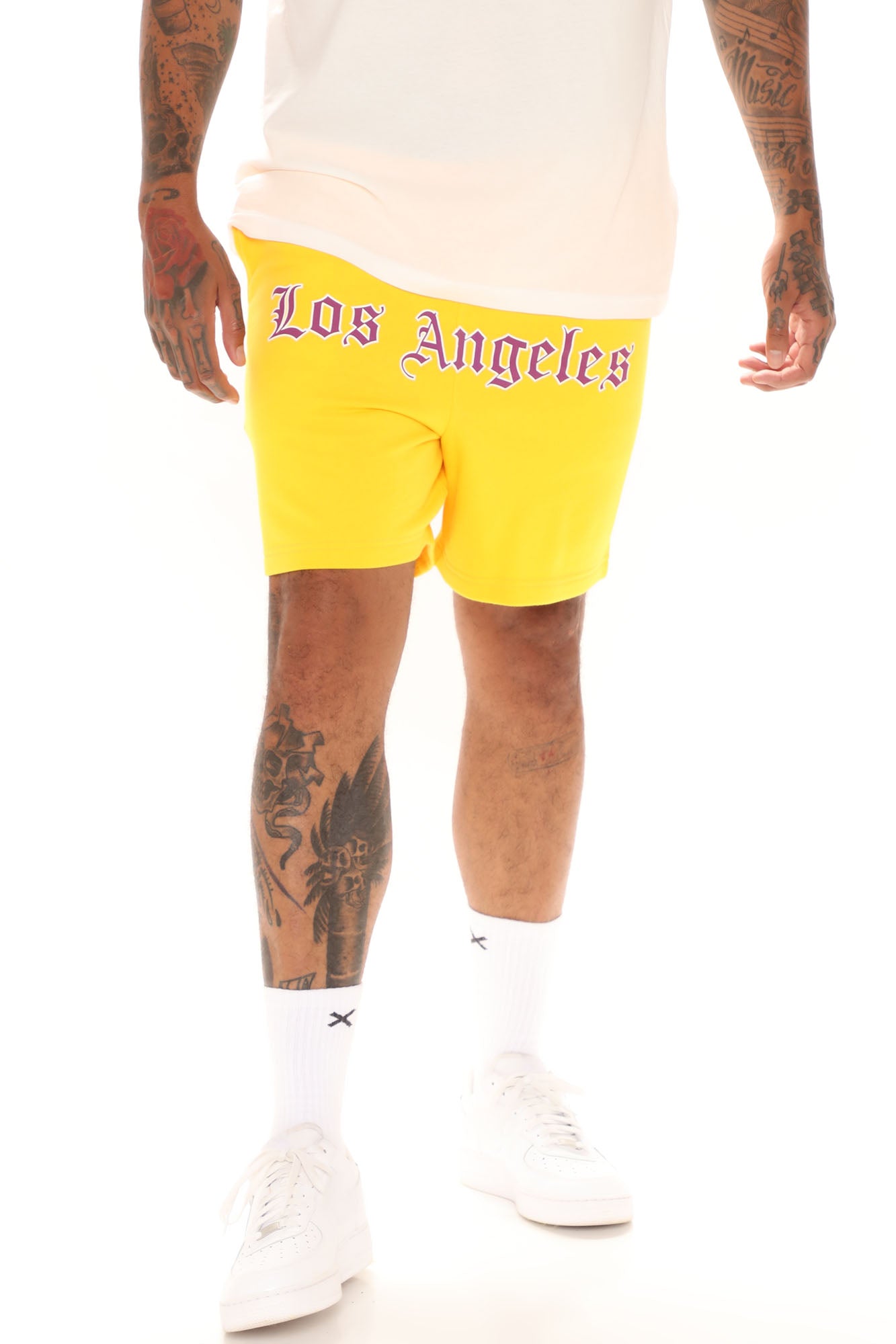 City Of Los Angeles Shorts - Yellow, Fashion Nova, Mens Shorts