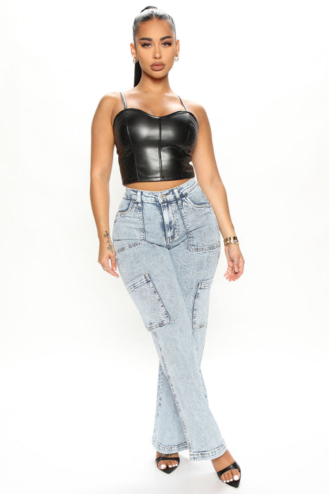 Odezza Faux Leather Bra Top - Black, Fashion Nova, Shirts & Blouses