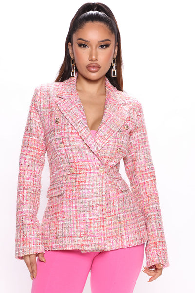 Pink Blazer Jacket Spring Women Tweed Blazers and Jackets Chic Button  Office Suit Ladies Elegant Outerwear s1 Pink XS at  Women's Clothing  store