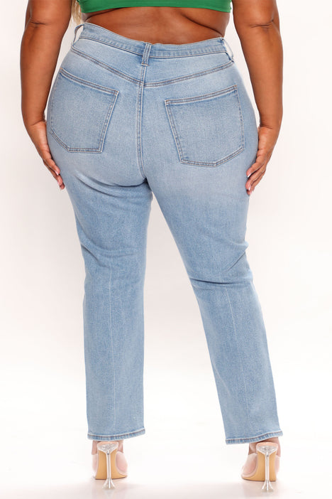 Only One Non Stretch Ripped Straight Leg Jean - Medium Wash