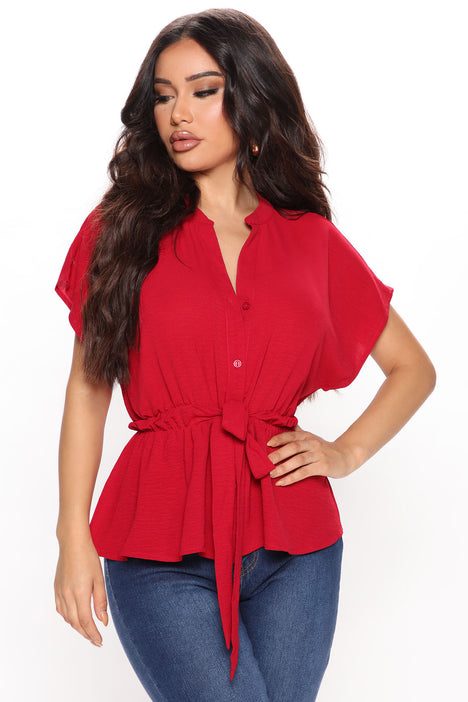 SHEIN Curve Plus Size Batwing Sleeve Belted Blouse, Women's Fashion, Tops,  Blouses on Carousell