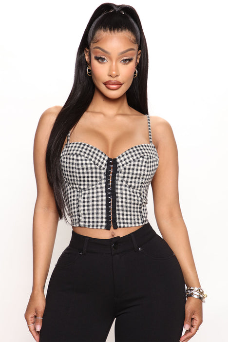 Check Mate Plaid Corset Top - Taupe/combo