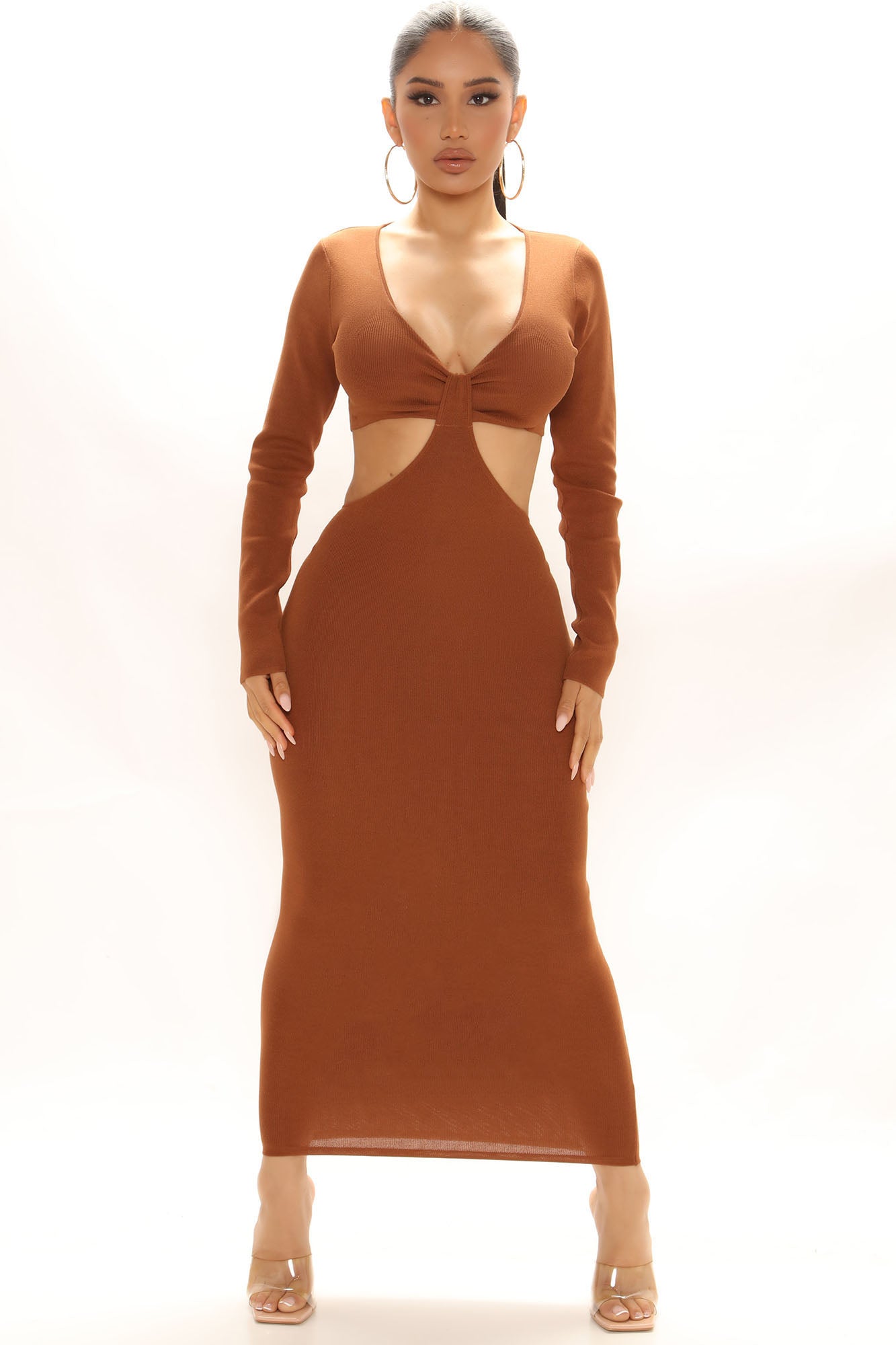 Pure Charm Long Sleeve Maxi Dress - Cognac | Fashion Nova, Dresses