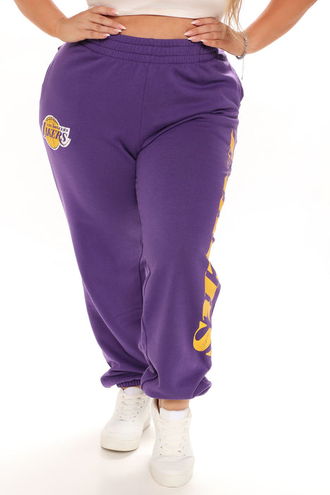 NBA La Lakers Women's Wide Leg Graphic Pants Purple - Size Small