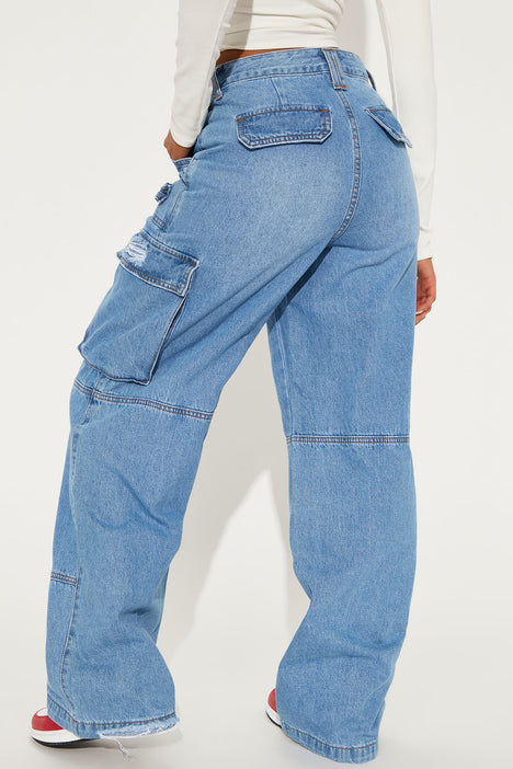 Stayin' Ready Stretch Cargo Denim Joggers - Medium Blue Wash, Fashion  Nova, Jeans