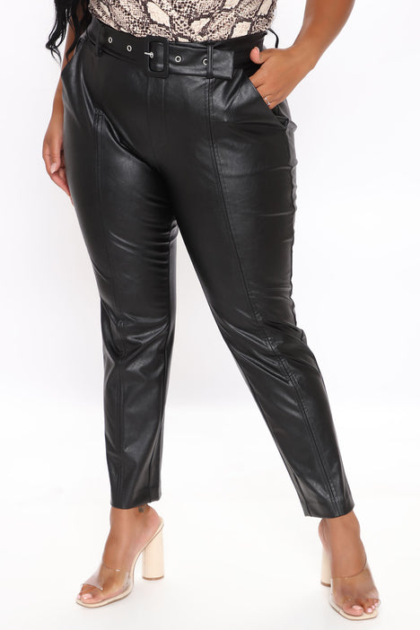 New Fashion Nova Woman Black Faux Leather Tell Me More Belted Pants Plus  Size 3X