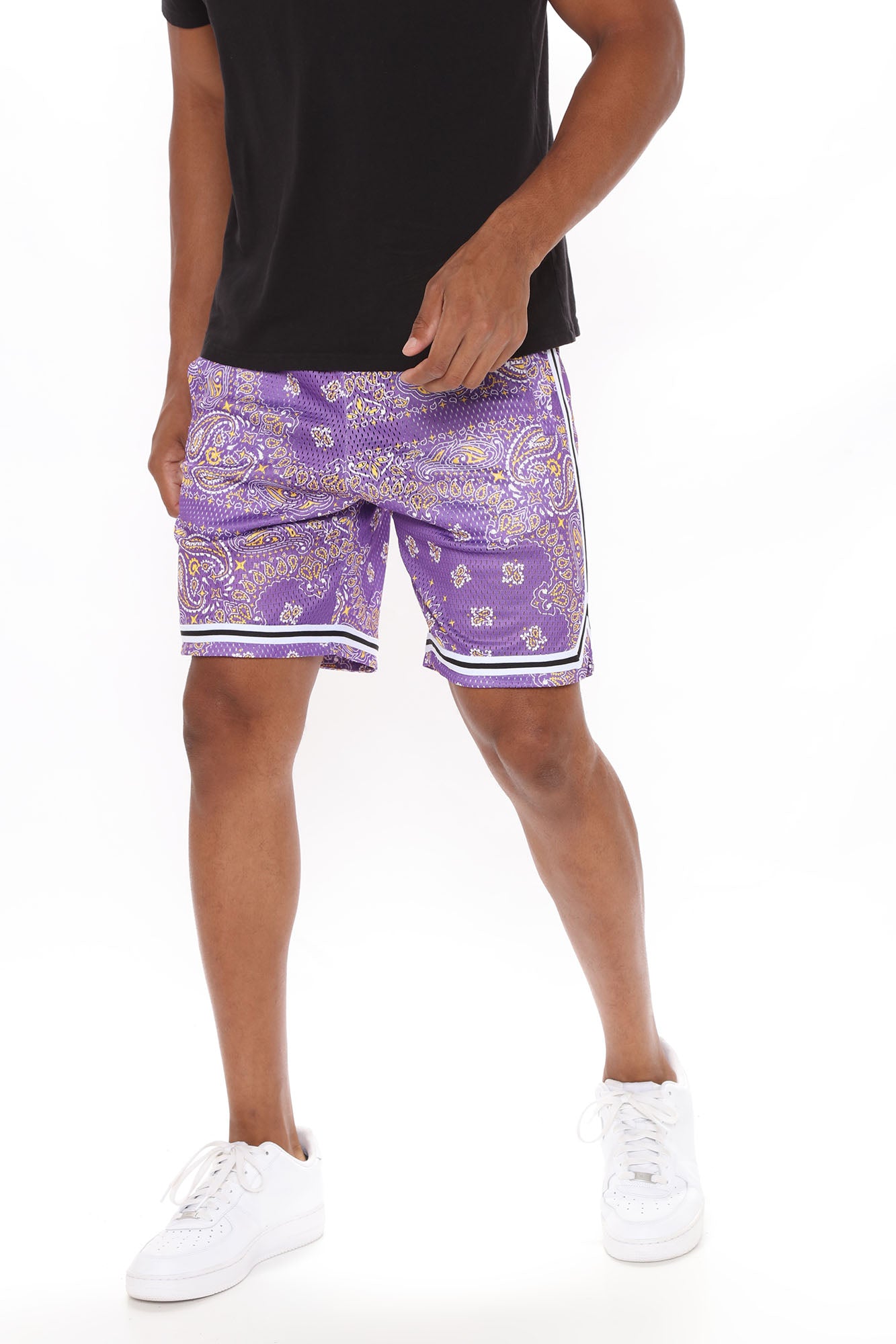 Unisex Paisley Basketball Shorts Lavender Elastic Waist/ 