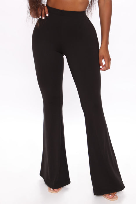 Contour Roll Down Boho Bell Bottom Flare Pant (Style W-598, Black