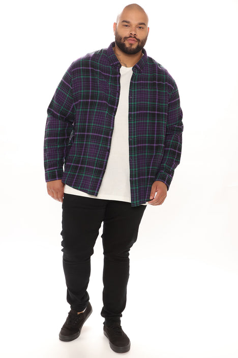 Stay The Night Long Sleeve Flannel Shirt - Purple/Green, Fashion Nova,  Mens Shirts