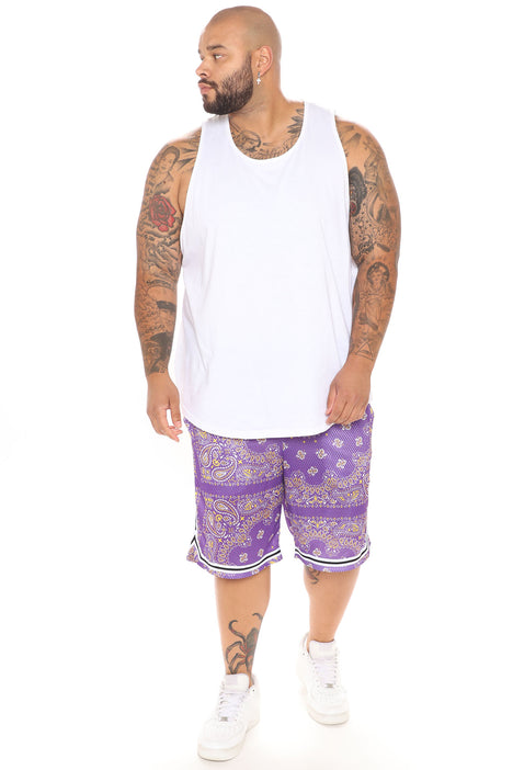 Unisex Paisley Basketball Shorts Lavender Elastic Waist/ 