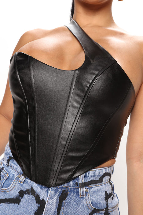 Power Patent Leather Corset - Black, Fashion Nova, Shirts & Blouses