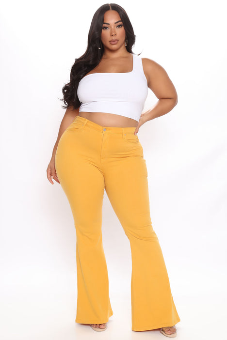 Women's High Rise Extra Stretch Bell Bottom Jeans - Mustard