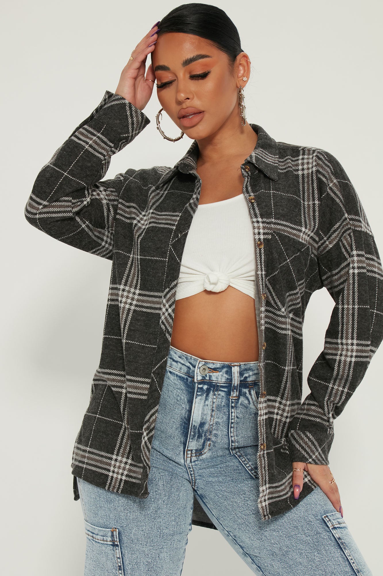 Check Your Ego Oversized Plaid Shirt - Black/combo | Fashion Nova